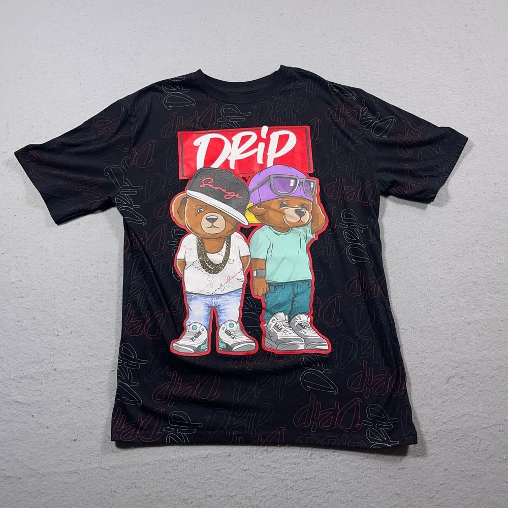 Launder Drip Teddy Bear Graphic Shirt Boys Size L 14 16 Regular Black Streetwear